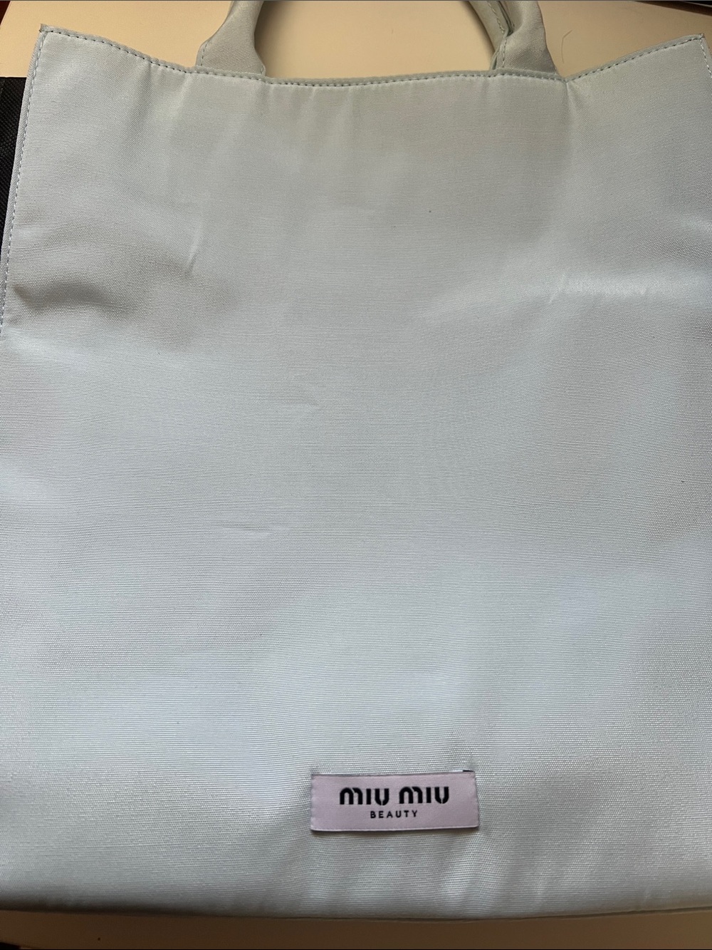 Miu Miu Pale Blue Tote with Pink Logo Patch